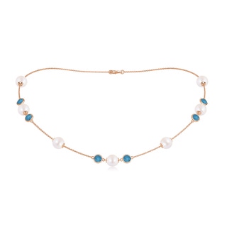 8mm AA 16" Japanese Akoya Pearl & London Blue Topaz Station Necklace in Rose Gold