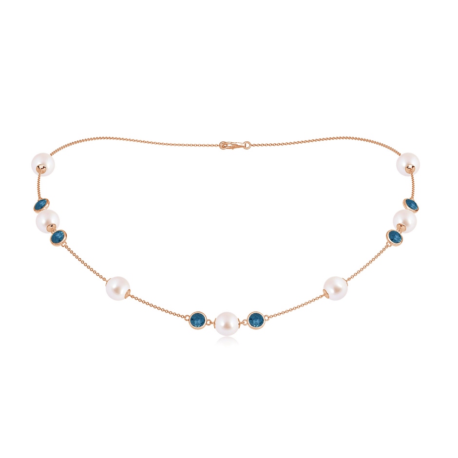 8mm AAA 16" Japanese Akoya Pearl & London Blue Topaz Station Necklace in Rose Gold 