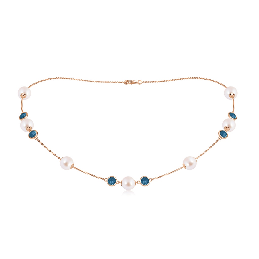 8mm AAA 16" Japanese Akoya Pearl & London Blue Topaz Station Necklace in Rose Gold