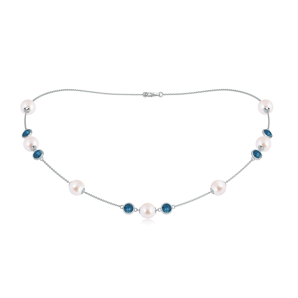 8mm AAA 16" Japanese Akoya Pearl & London Blue Topaz Station Necklace in White Gold