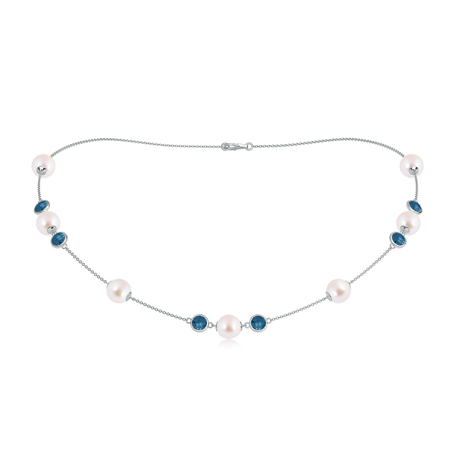 8mm AAA 16" Japanese Akoya Pearl & London Blue Topaz Station Necklace in White Gold 