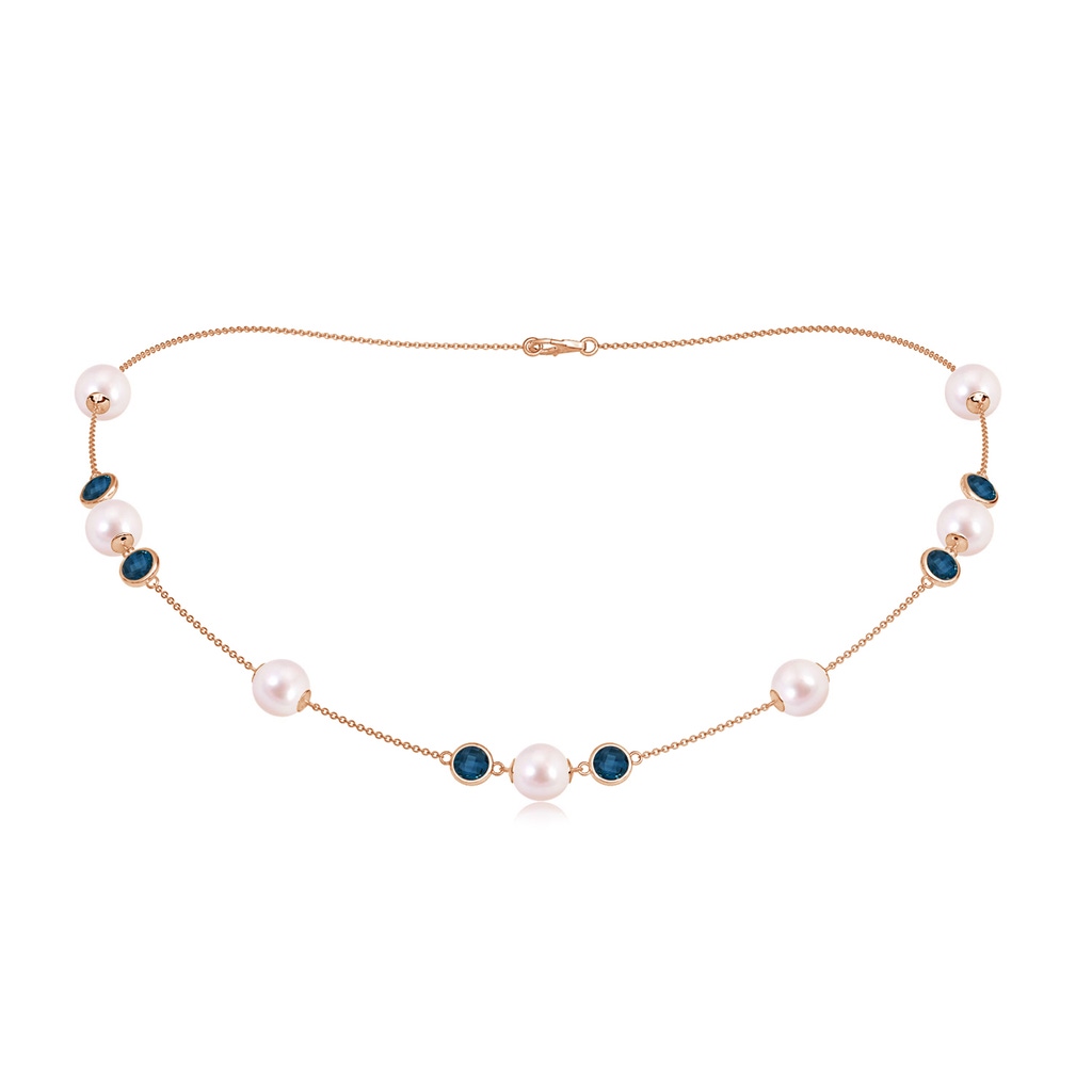 8mm AAAA 16" Japanese Akoya Pearl & London Blue Topaz Station Necklace in Rose Gold