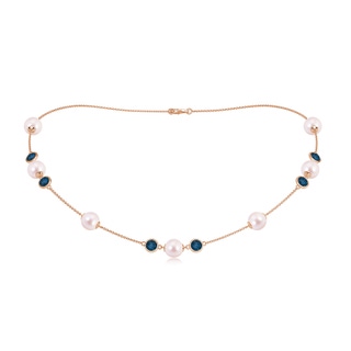 8mm AAAA 16" Japanese Akoya Pearl & London Blue Topaz Station Necklace in Rose Gold