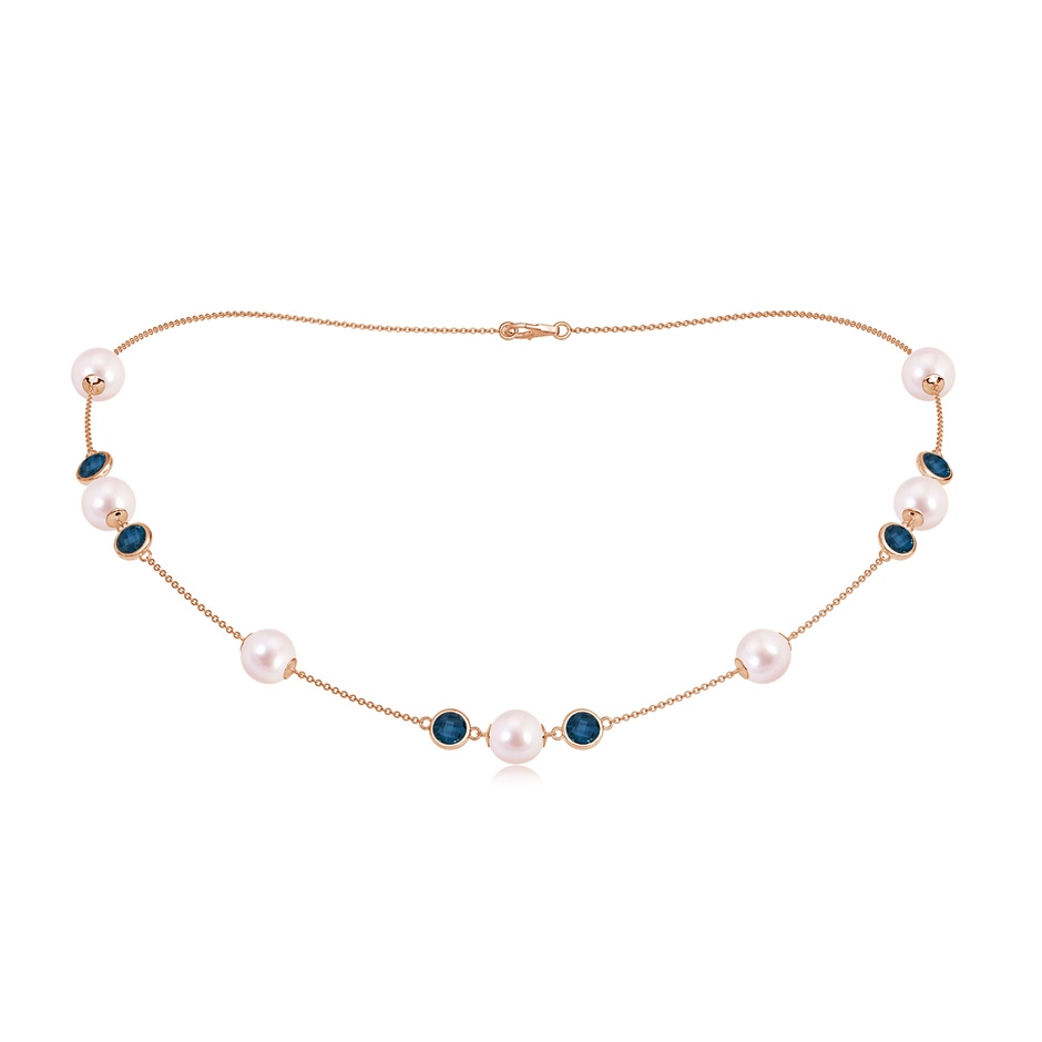 8mm AAAA 16" Japanese Akoya Pearl & London Blue Topaz Station Necklace in Rose Gold 