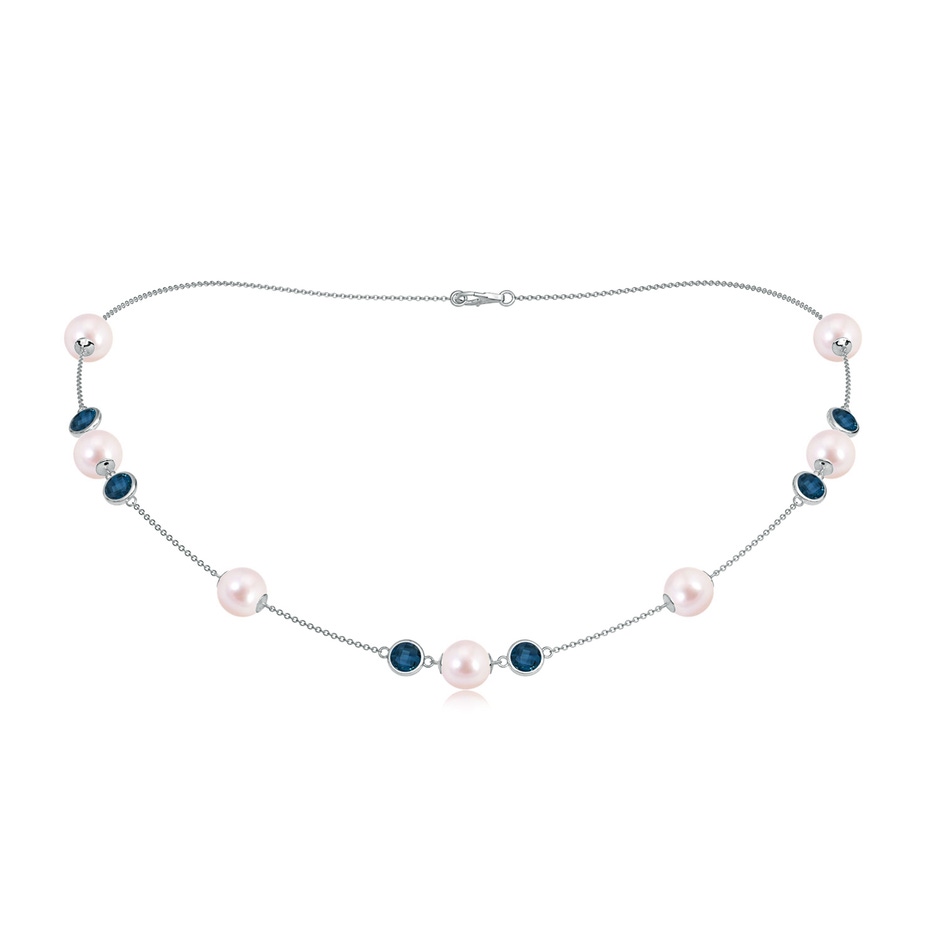 8mm AAAA 16" Japanese Akoya Pearl & London Blue Topaz Station Necklace in White Gold 