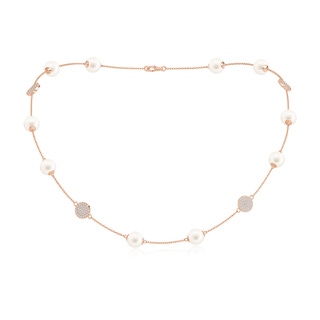 8mm AA 18" Freshwater Pearl Necklace with Diamond Discs in Rose Gold