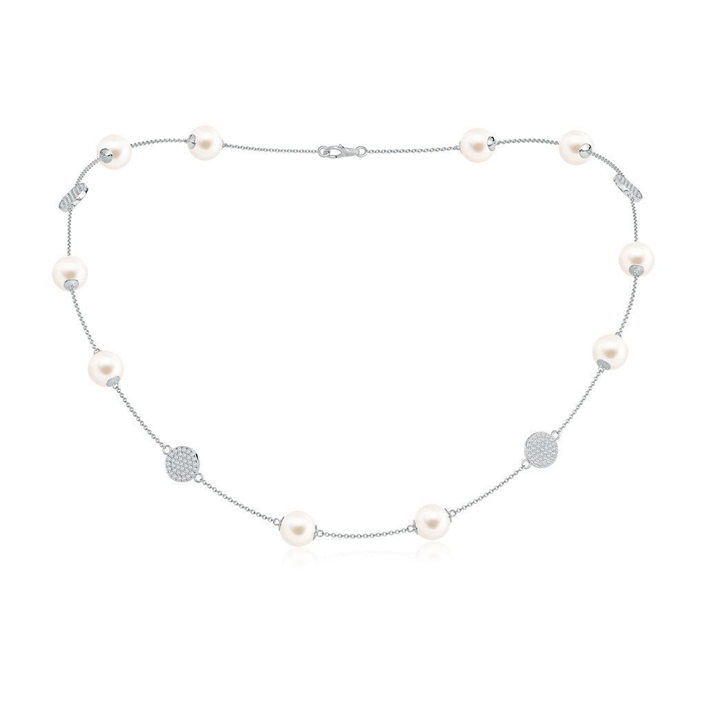 8mm AAA 18" Freshwater Pearl Necklace with Diamond Discs in White Gold