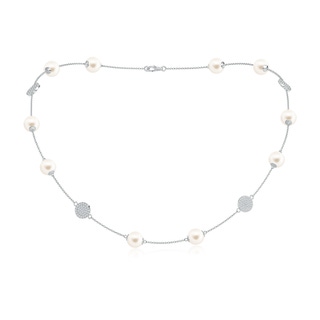 8mm AAA 18" Freshwater Pearl Necklace with Diamond Discs in White Gold