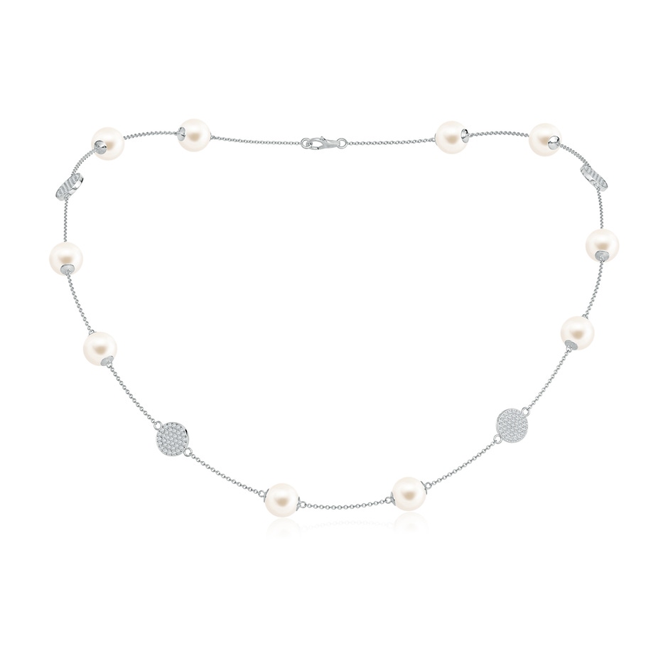 8mm AAA 18" Freshwater Pearl Necklace with Diamond Discs in White Gold 