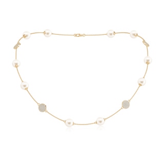 8mm AAA 18" Freshwater Pearl Necklace with Diamond Discs in Yellow Gold