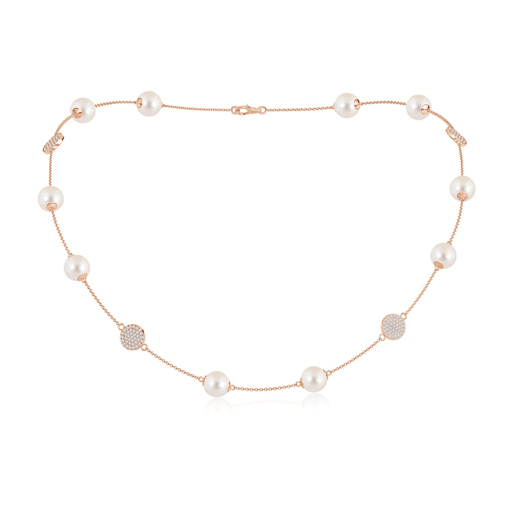 8mm AAAA 18" Freshwater Pearl Necklace with Diamond Discs in Rose Gold