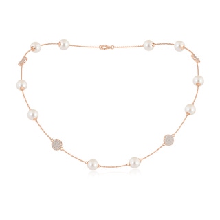 8mm AAAA 18" Freshwater Pearl Necklace with Diamond Discs in Rose Gold