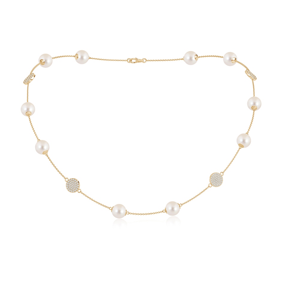 8mm AAAA 18" Freshwater Pearl Necklace with Diamond Discs in Yellow Gold 