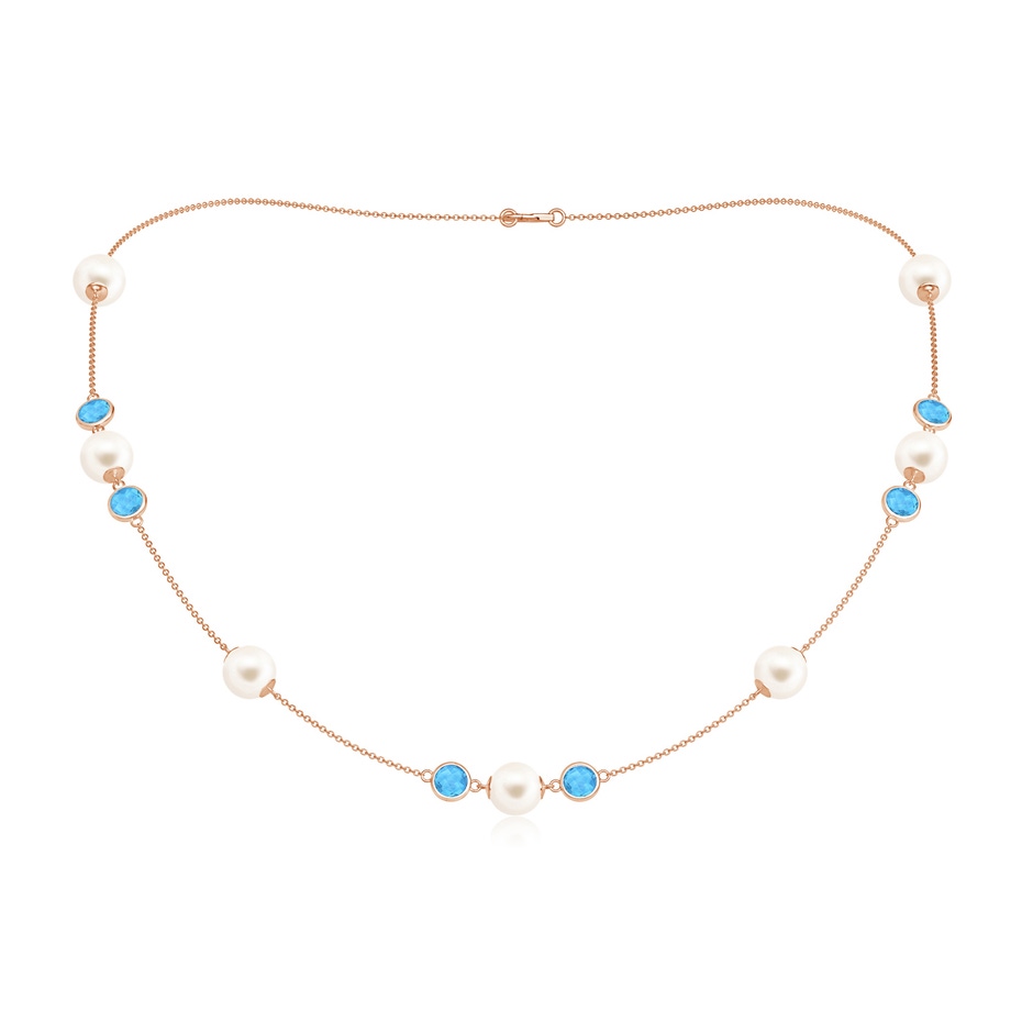 8mm AAA 18" Freshwater Pearl & Swiss Blue Topaz Necklace in Rose Gold 