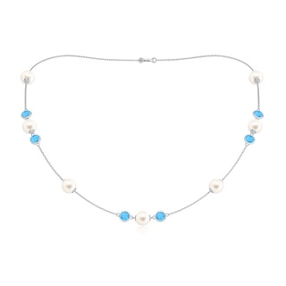8mm AAA 18" Freshwater Pearl & Swiss Blue Topaz Necklace in White Gold