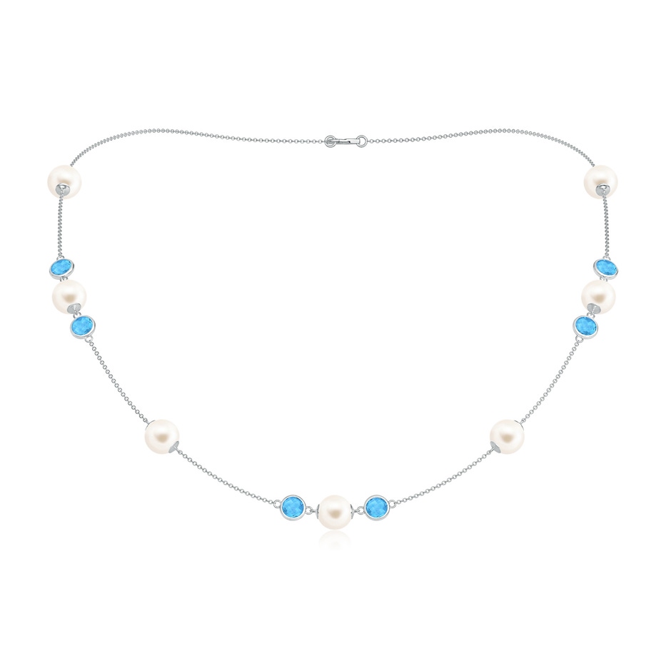 8mm AAA 18" Freshwater Pearl & Swiss Blue Topaz Necklace in White Gold 