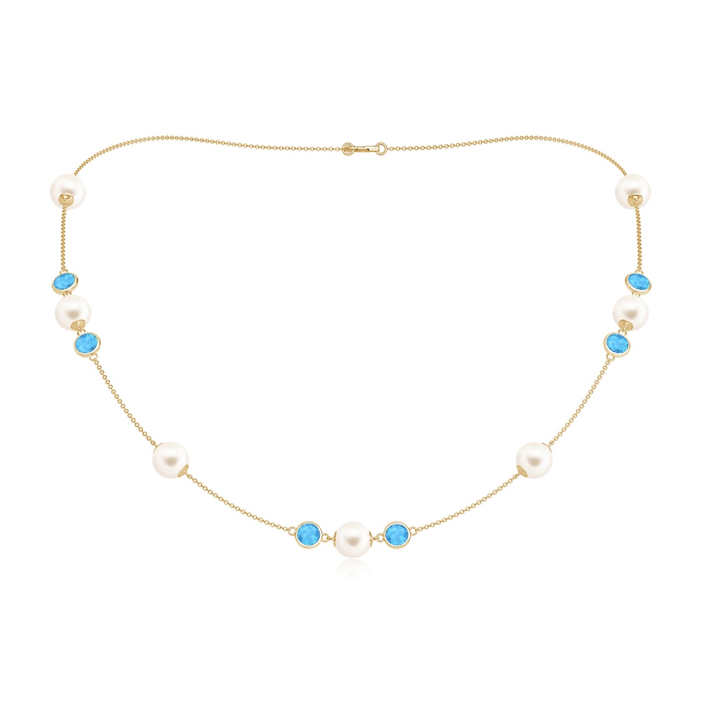 8mm AAA 18" Freshwater Pearl & Swiss Blue Topaz Necklace in Yellow Gold