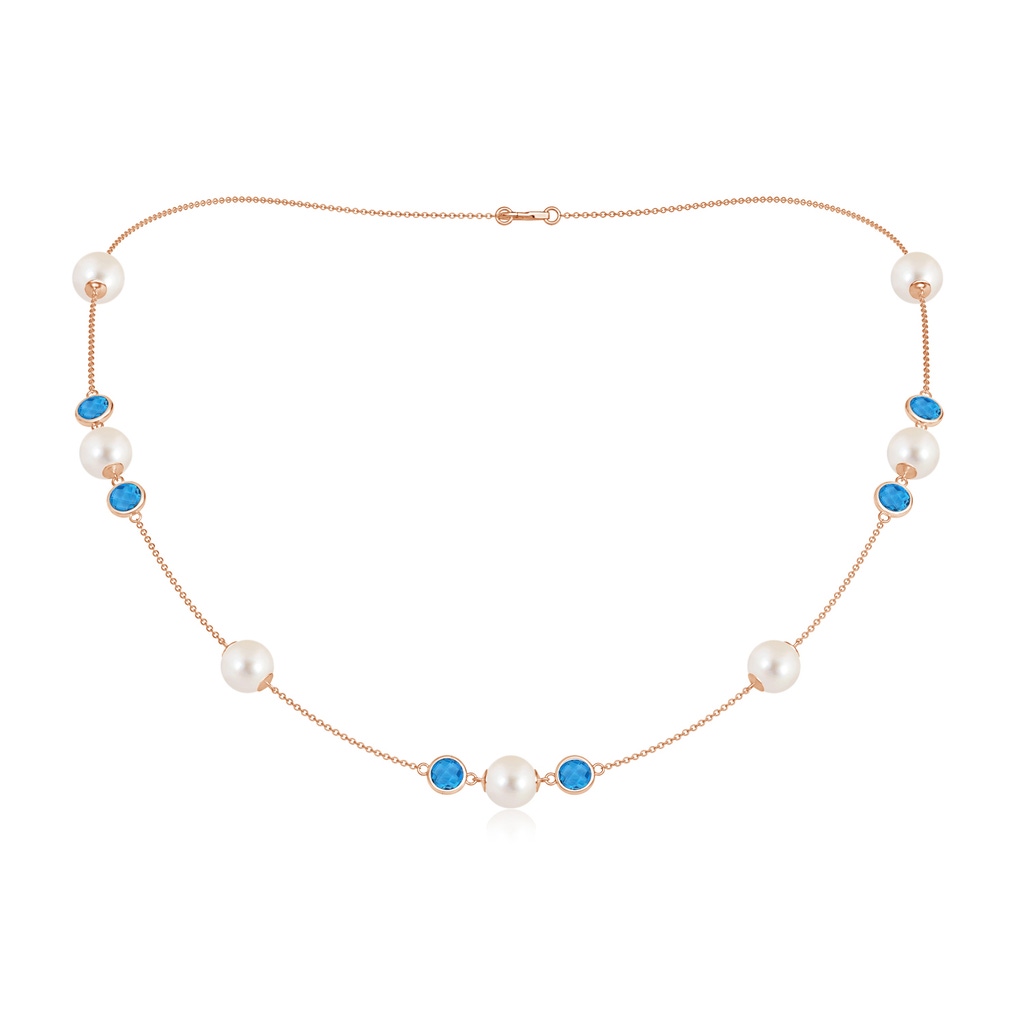 8mm AAAA 18" Freshwater Pearl & Swiss Blue Topaz Necklace in Rose Gold