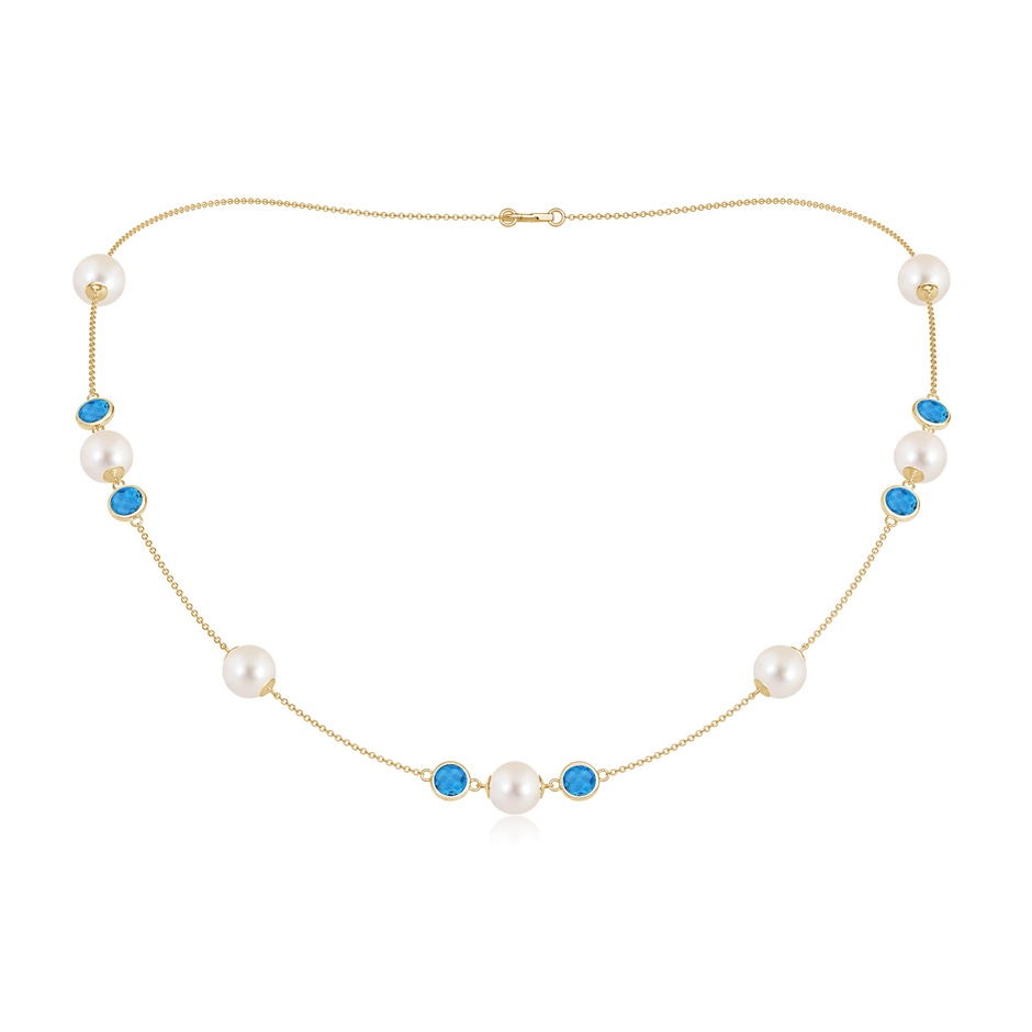8mm AAAA 18" Freshwater Pearl & Swiss Blue Topaz Necklace in Yellow Gold 