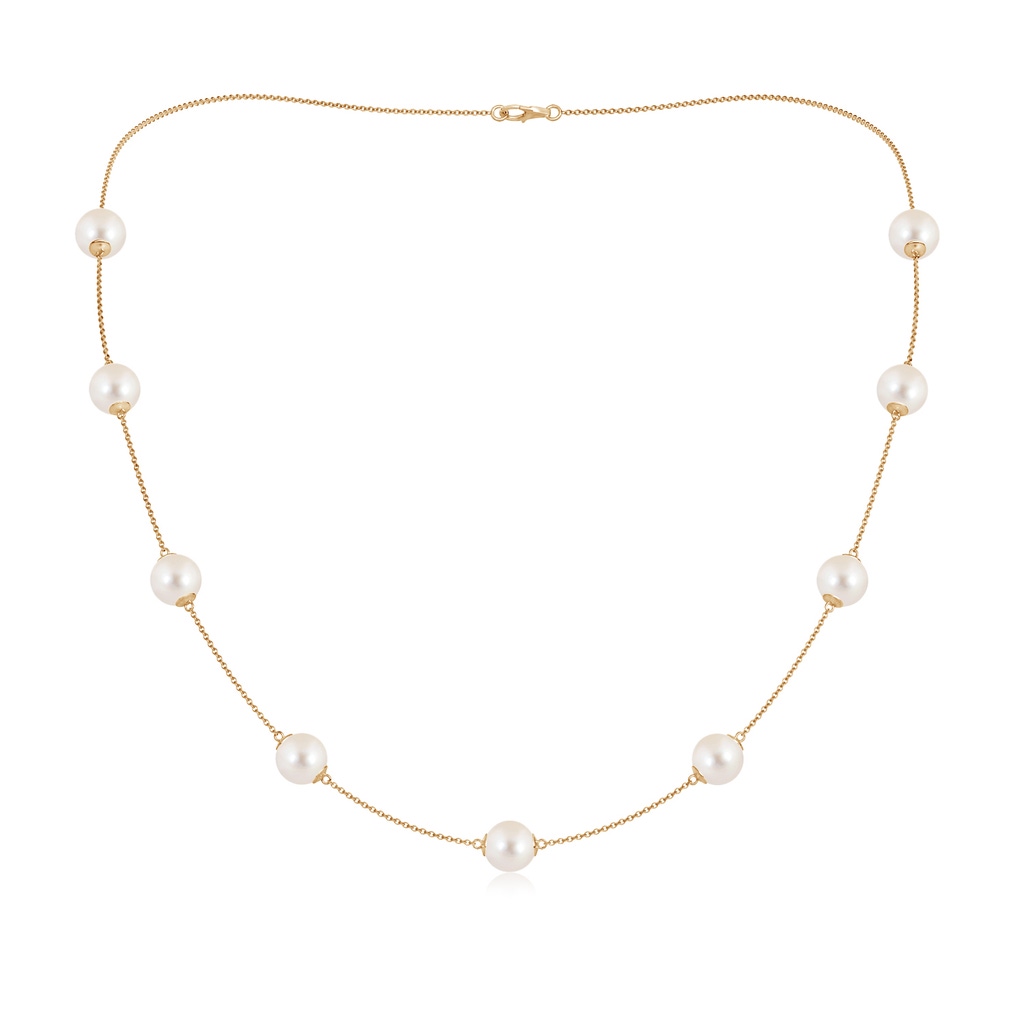 8-8.5mm AAAA 20" Freshwater Pearl Station Necklace in Yellow Gold 