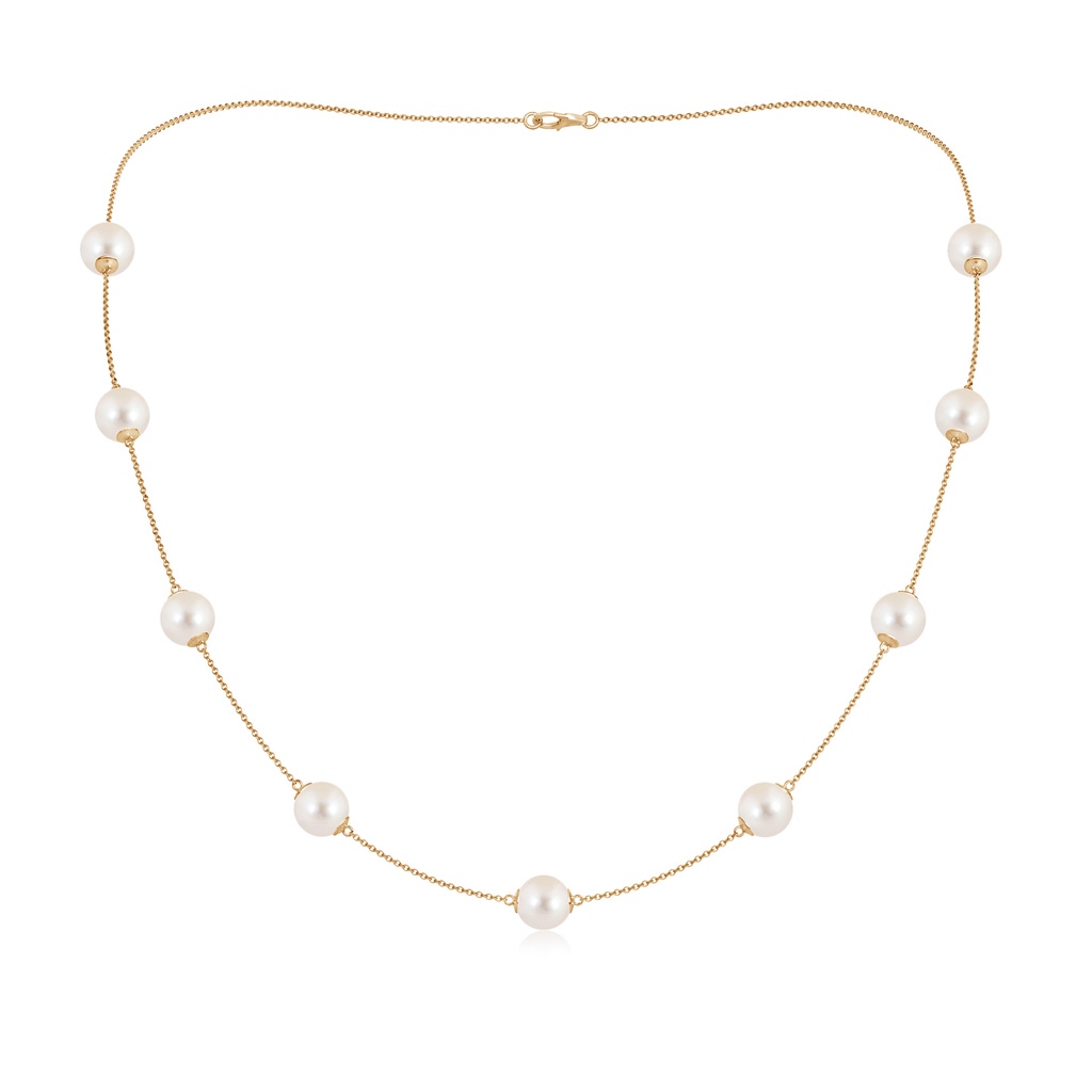 8-8.5mm AAAA 20" Freshwater Pearl Station Necklace in Yellow Gold