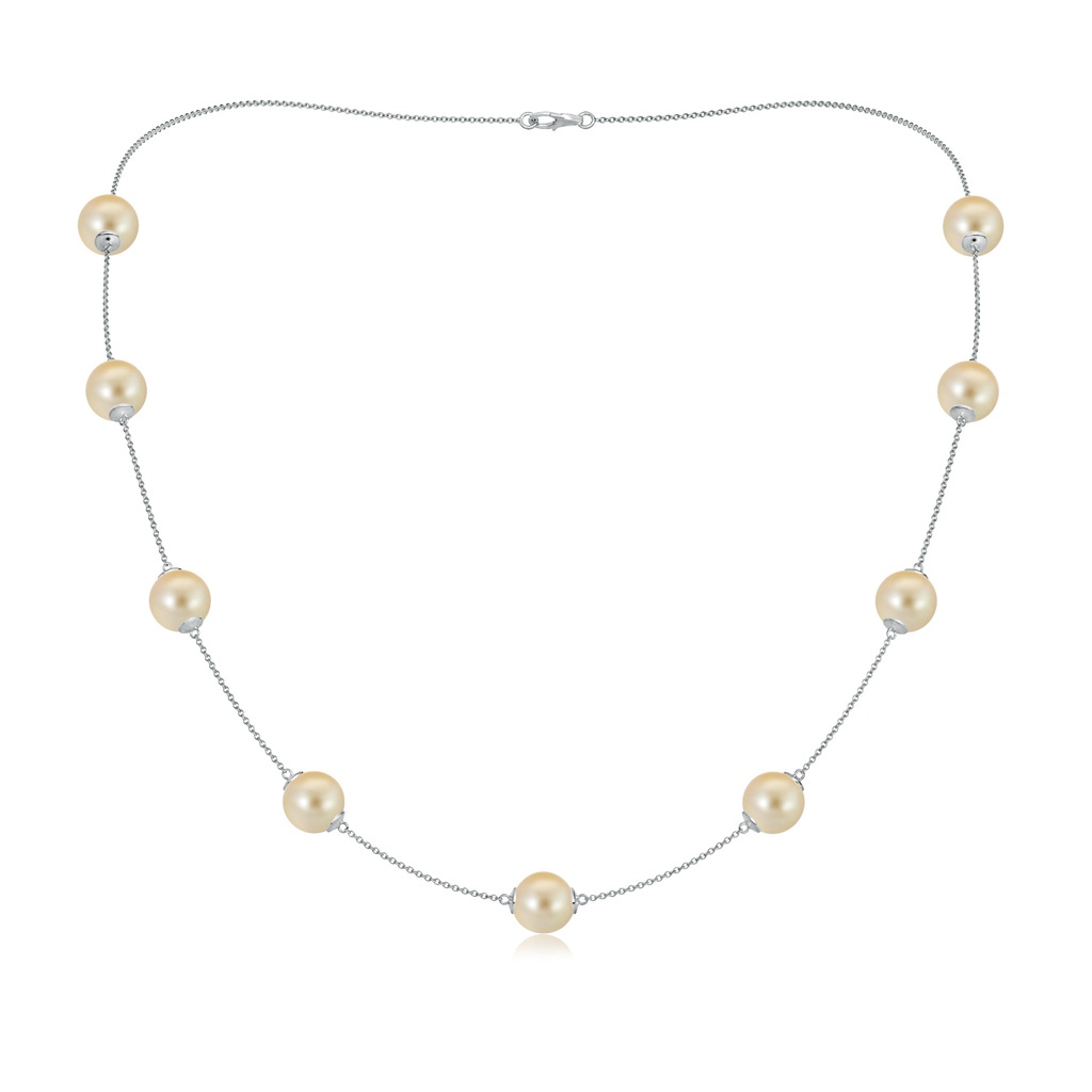 9-9.5mm AAA 20" Golden South Sea Pearl Station Necklace in White Gold