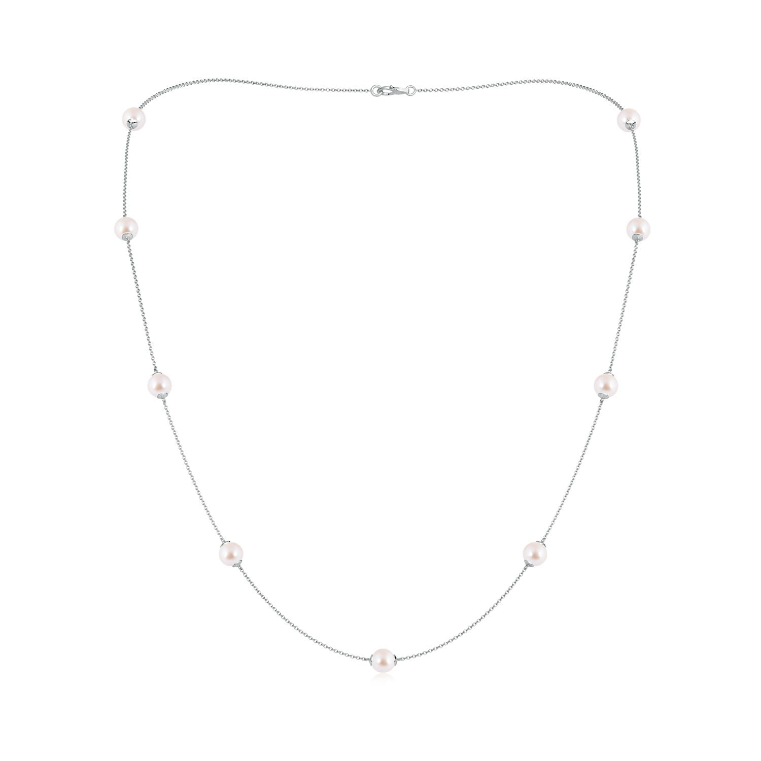 6-6.5mm AAA 22" Japanese Akoya Pearl Station Necklace in White Gold