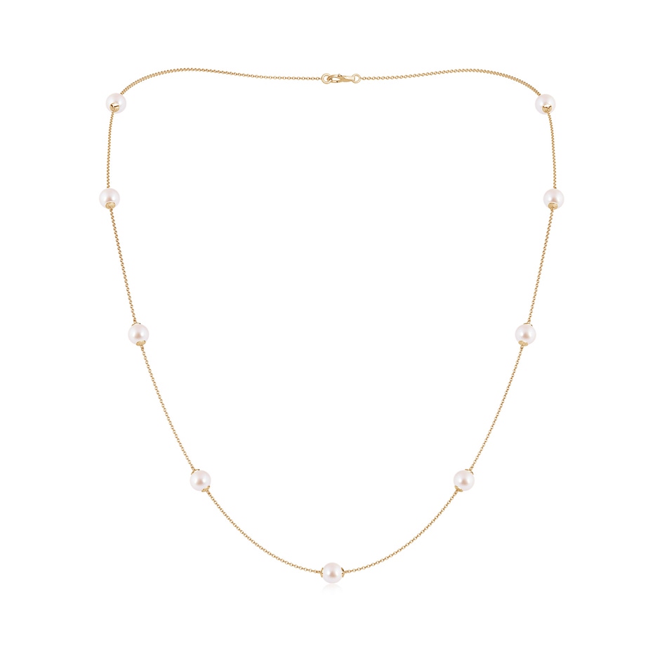 6-6.5mm AAA 22" Japanese Akoya Pearl Station Necklace in Yellow Gold 