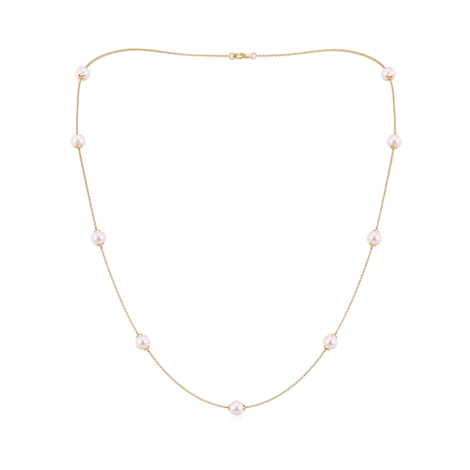 6-6.5mm AAAA 22" Japanese Akoya Pearl Station Necklace in Yellow Gold 