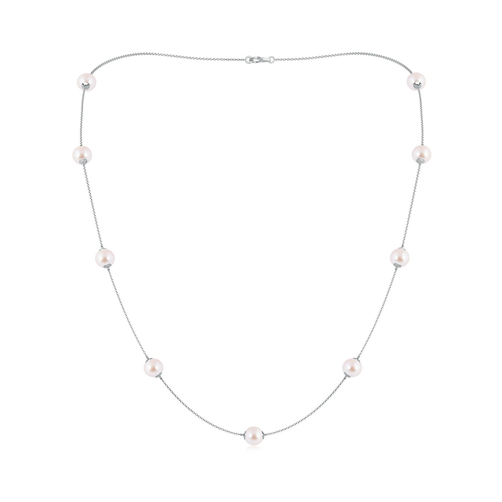 7-7.5mm AAA 22" Japanese Akoya Pearl Station Necklace in White Gold