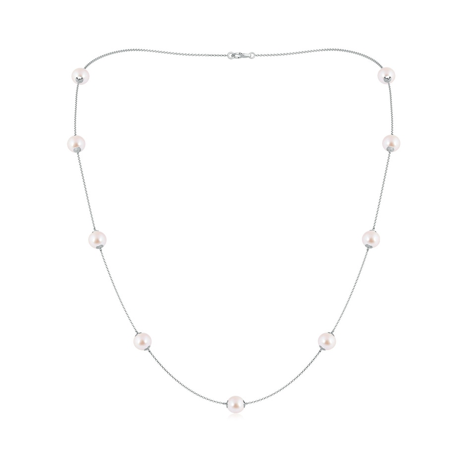 7-7.5mm AAA 22" Japanese Akoya Pearl Station Necklace in White Gold 