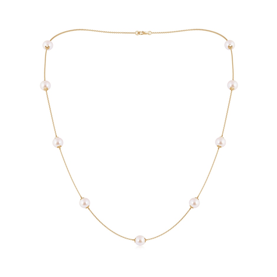 7-7.5mm AAA 22" Japanese Akoya Pearl Station Necklace in Yellow Gold 