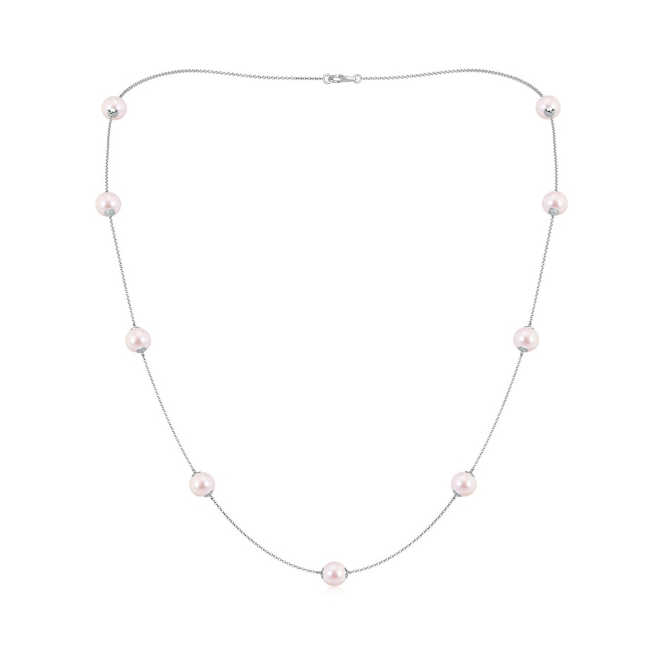 7-7.5mm AAAA 22" Japanese Akoya Pearl Station Necklace in White Gold 