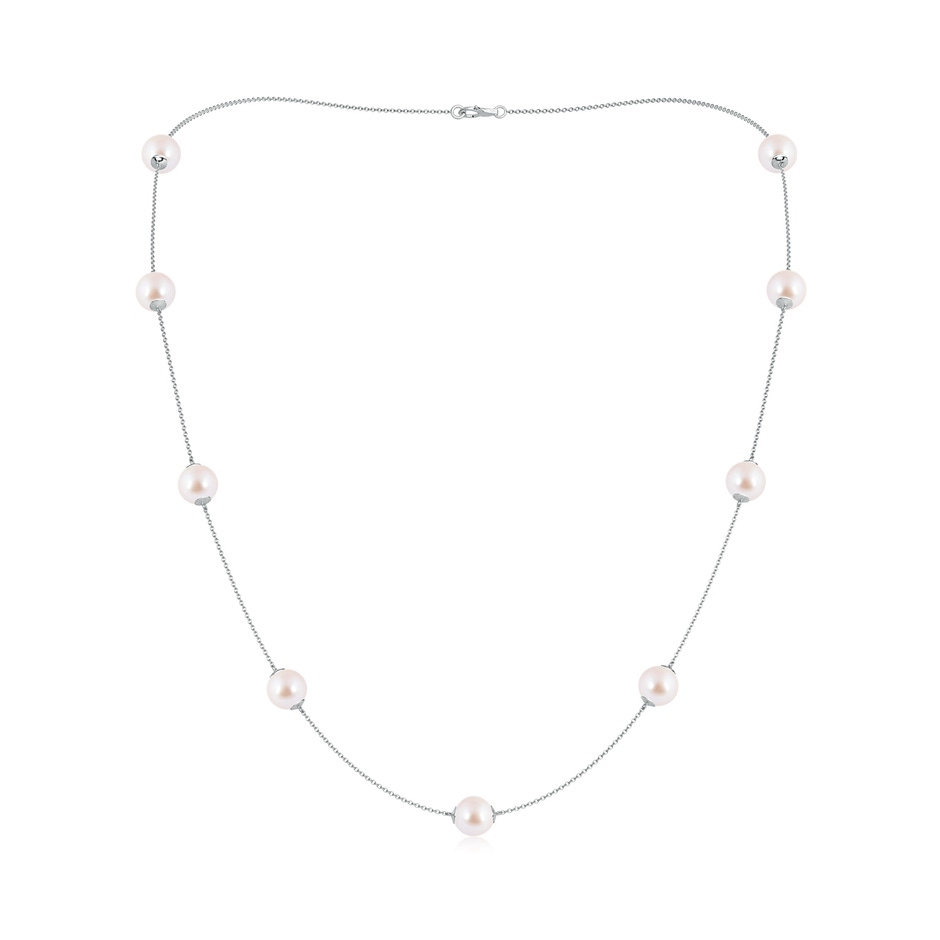 8-8.5mm AAA 22" Japanese Akoya Pearl Station Necklace in White Gold 