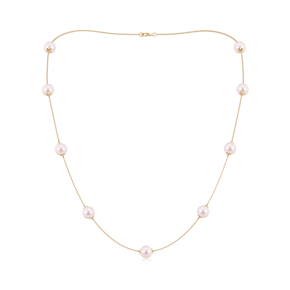 8-8.5mm AAAA 22" Japanese Akoya Pearl Station Necklace in Yellow Gold 