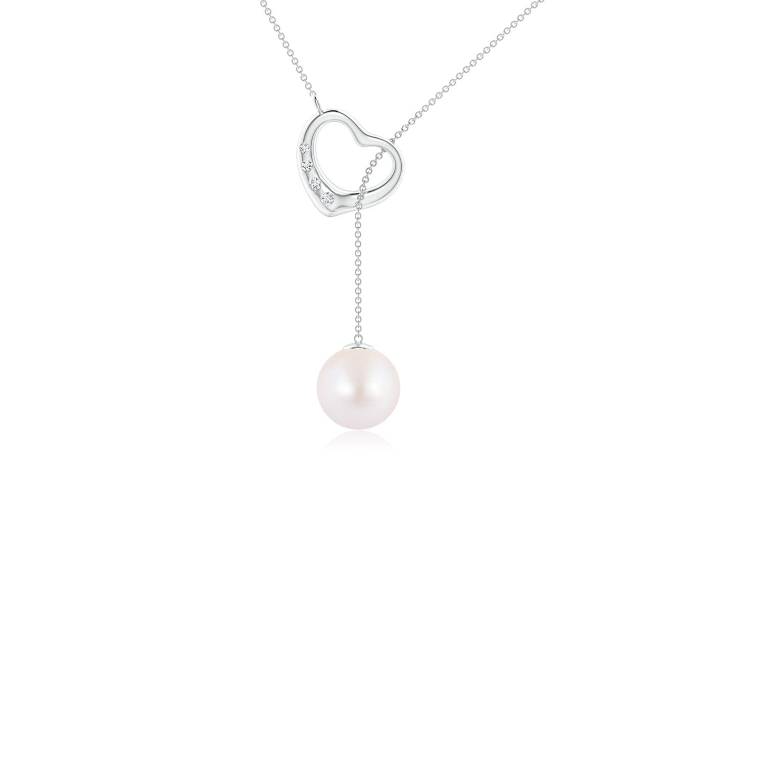 7mm AA Japanese Akoya Pearl Lariat-Style Heart Necklace in P950 Platinum