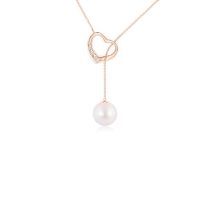 7mm AA Japanese Akoya Pearl Lariat-Style Heart Necklace in Rose Gold