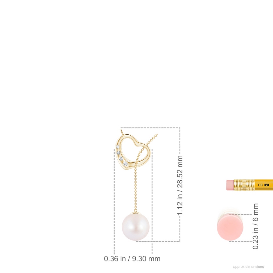 7mm AA Japanese Akoya Pearl Lariat-Style Heart Necklace in Yellow Gold ruler