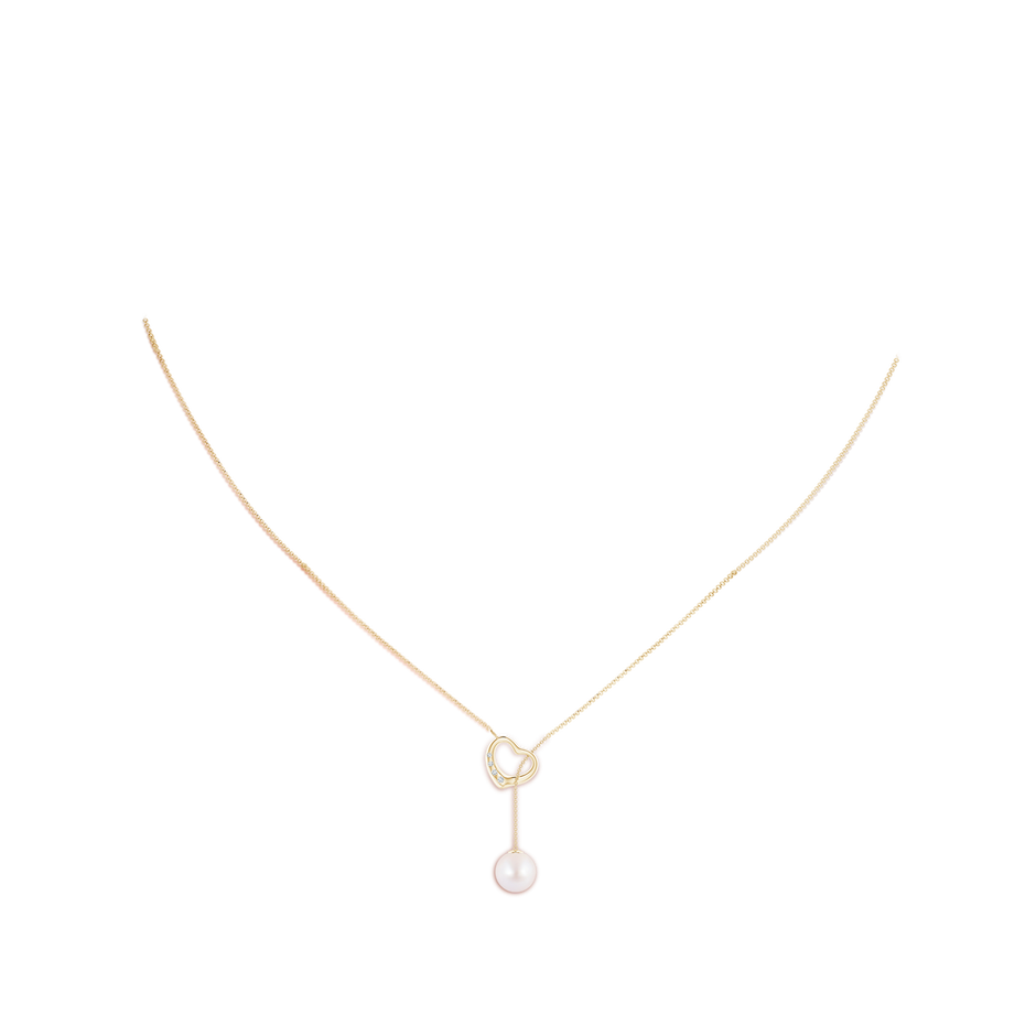 7mm AA Japanese Akoya Pearl Lariat-Style Heart Necklace in Yellow Gold pen