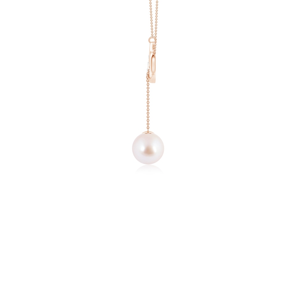 7mm AAA Japanese Akoya Pearl Lariat-Style Heart Necklace in Rose Gold side 1