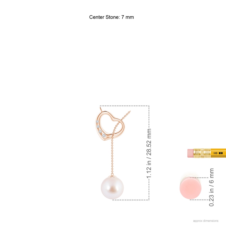 7mm AAA Japanese Akoya Pearl Lariat-Style Heart Necklace in Rose Gold ruler
