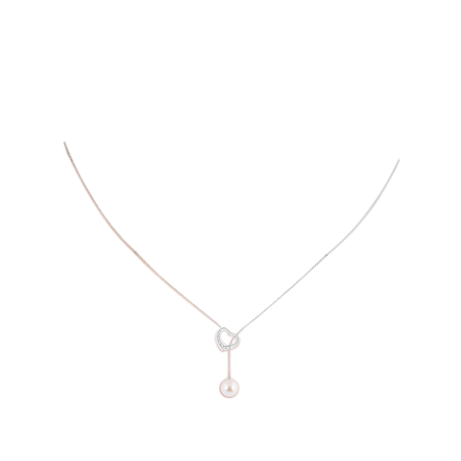 7mm AAA Japanese Akoya Pearl Lariat-Style Heart Necklace in White Gold pen