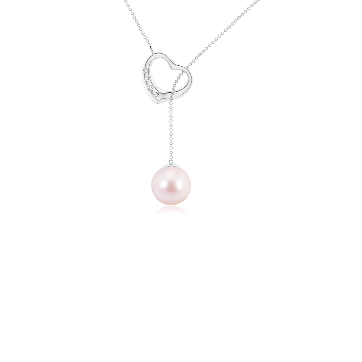7mm AAAA Japanese Akoya Pearl Lariat-Style Heart Necklace in 18K White Gold