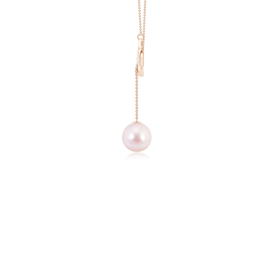 7mm AAAA Japanese Akoya Pearl Lariat-Style Heart Necklace in Rose Gold side 1
