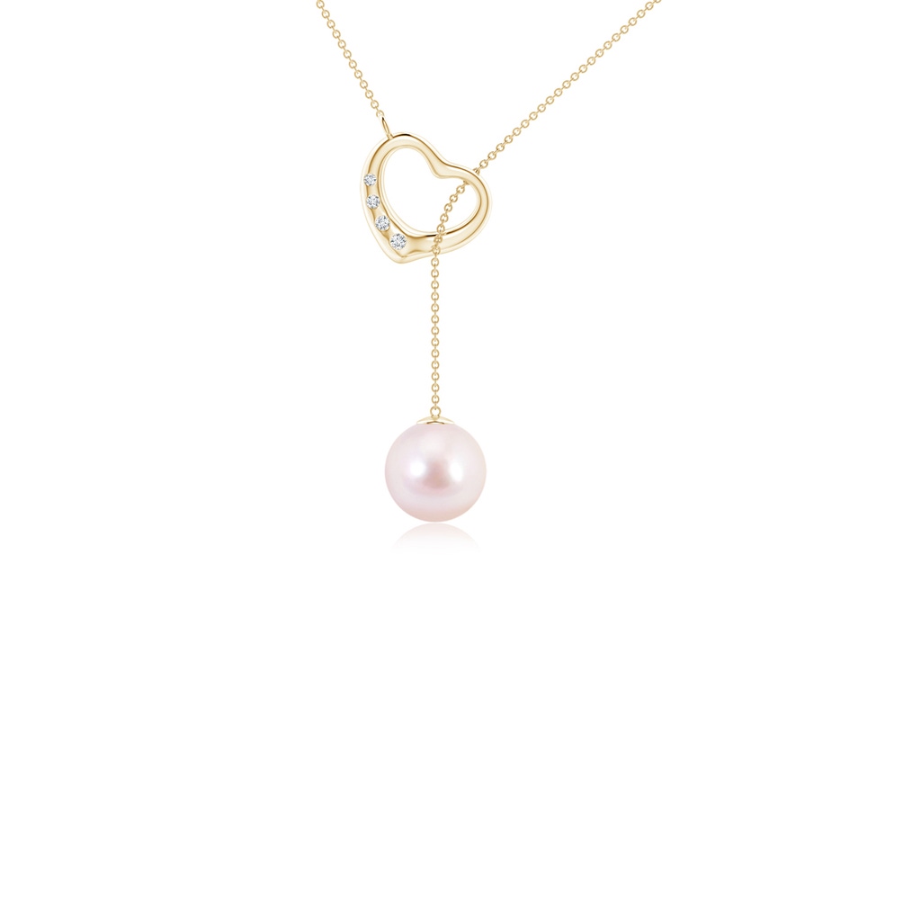 7mm AAAA Japanese Akoya Pearl Lariat-Style Heart Necklace in Yellow Gold