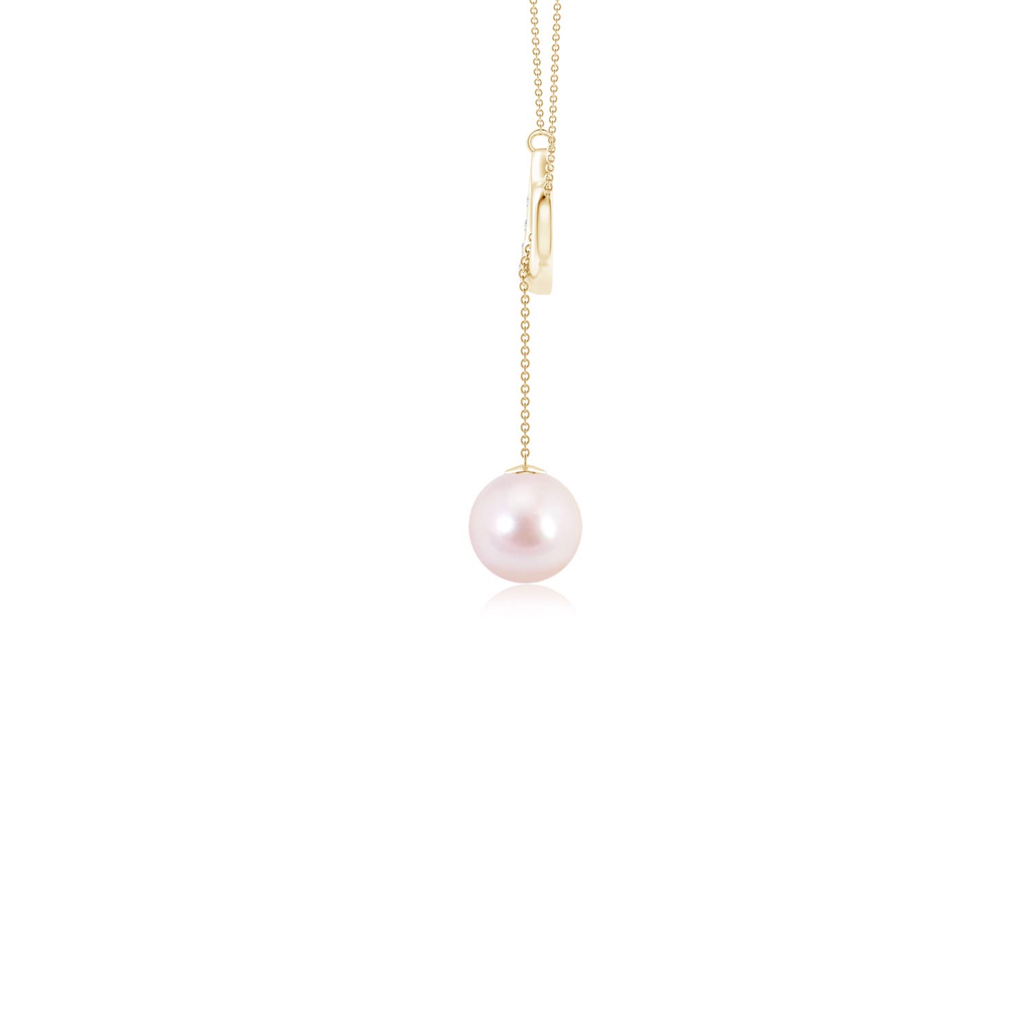 7mm AAAA Japanese Akoya Pearl Lariat-Style Heart Necklace in Yellow Gold