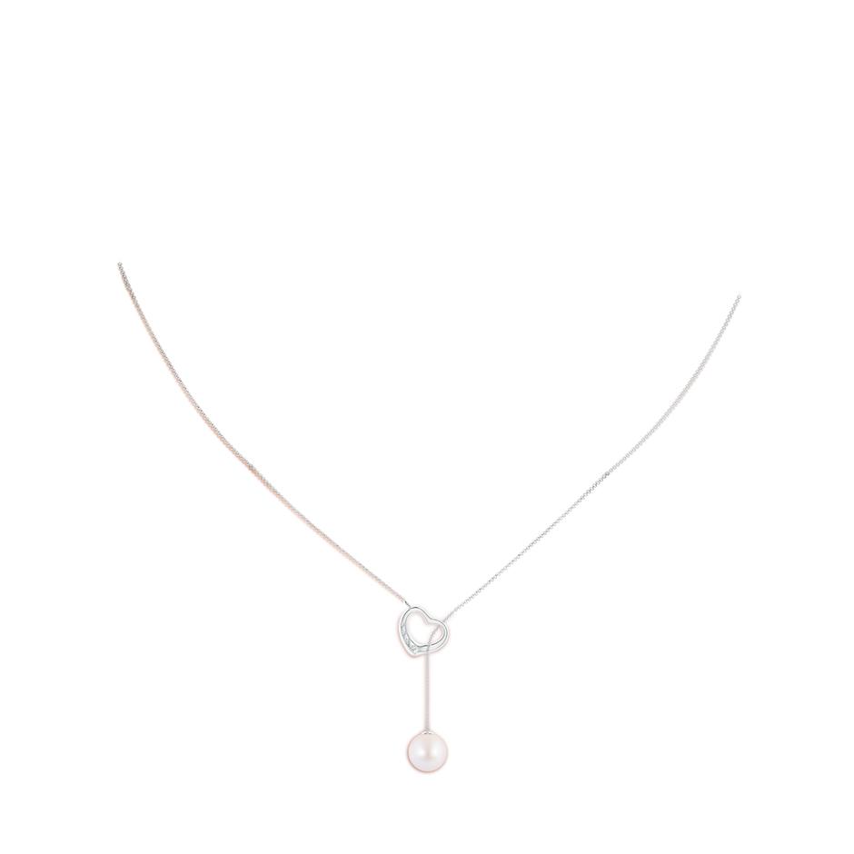 8mm AA Japanese Akoya Pearl Lariat-Style Heart Necklace in White Gold pen