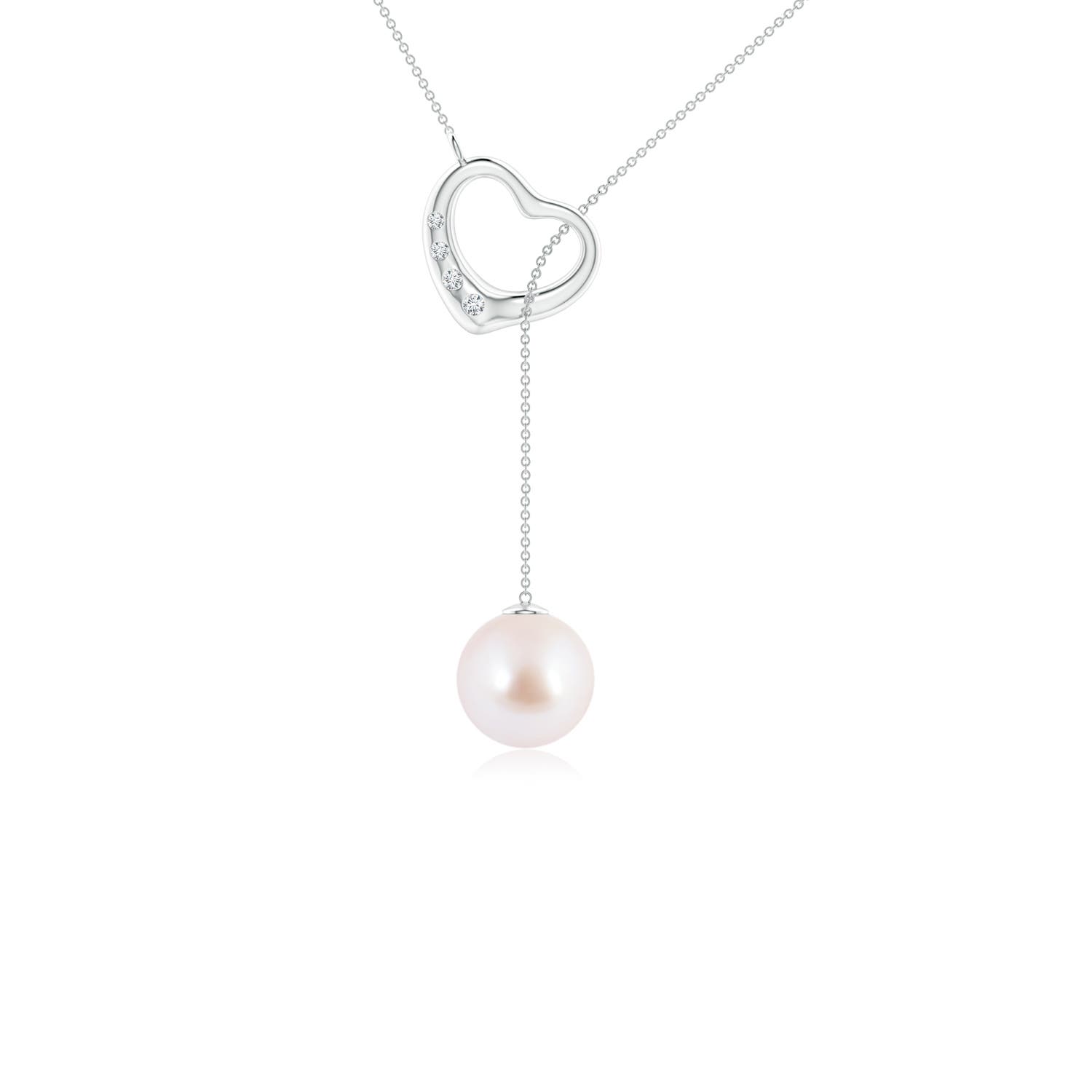 8mm AAA Japanese Akoya Pearl Lariat-Style Heart Necklace in 18K White Gold