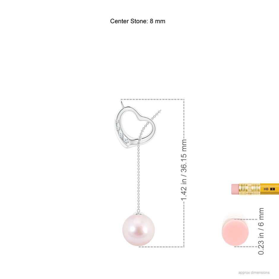 8mm AAAA Japanese Akoya Pearl Lariat-Style Heart Necklace in P950 Platinum ruler