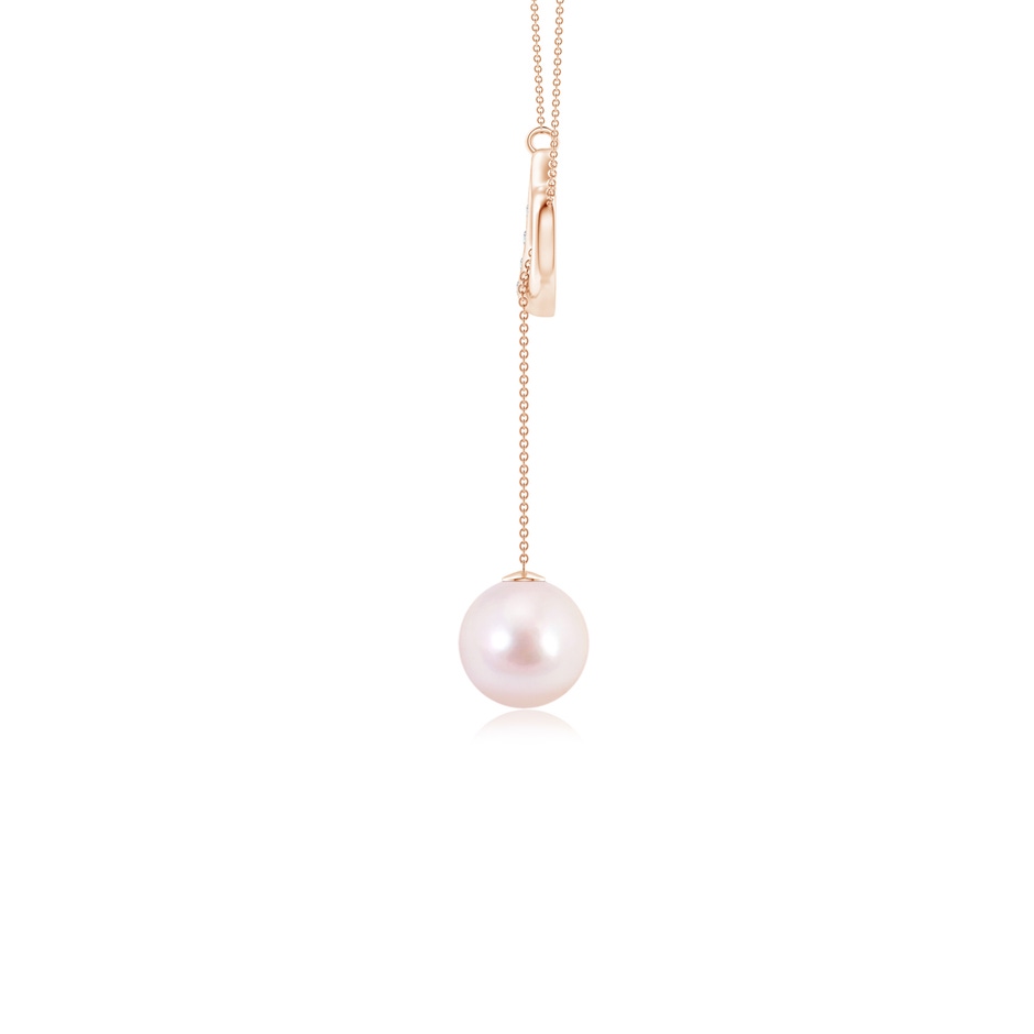 8mm AAAA Japanese Akoya Pearl Lariat-Style Heart Necklace in Rose Gold side 1